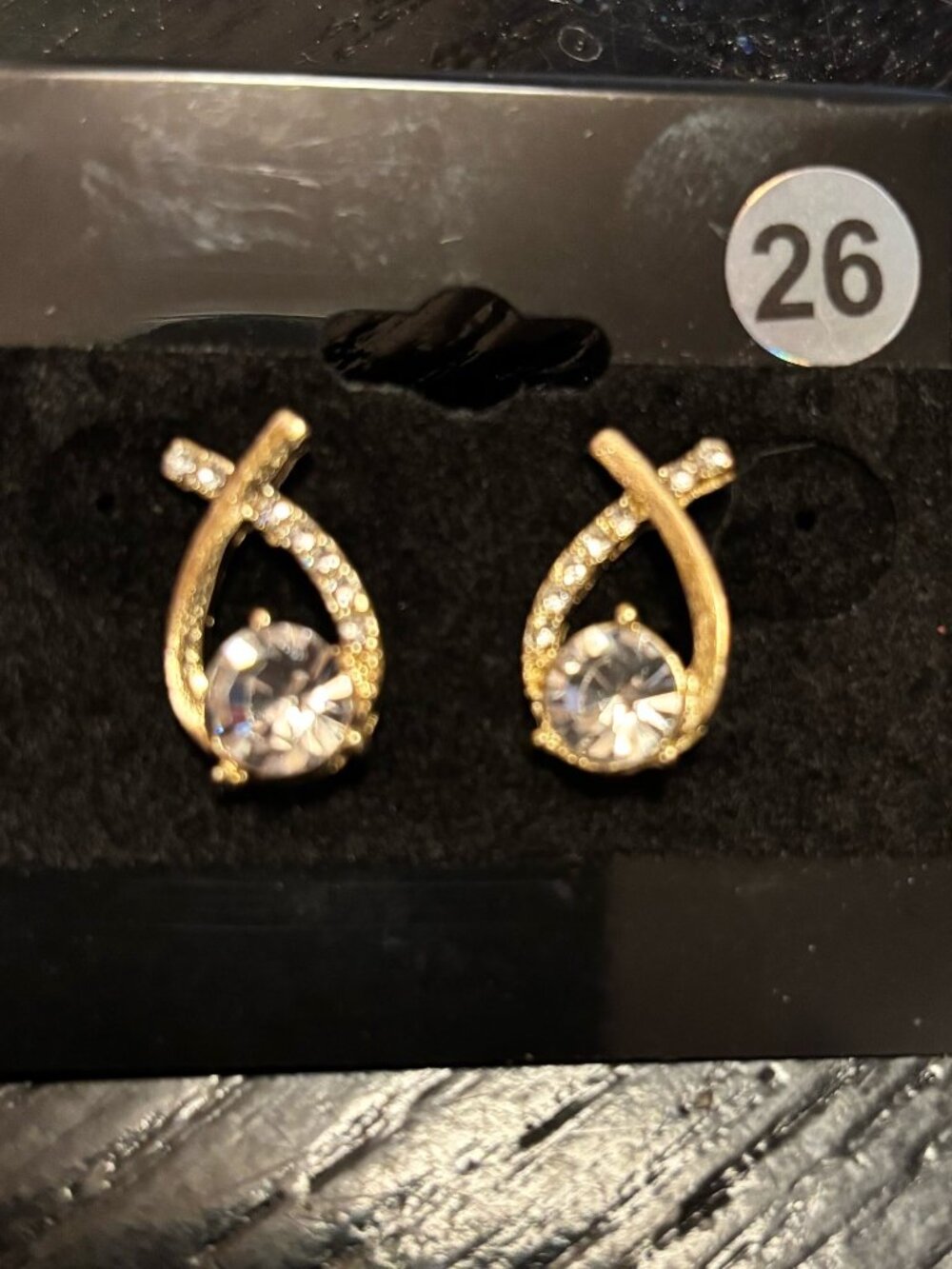 Gold Tone Teardrop Crystal Post Earrings